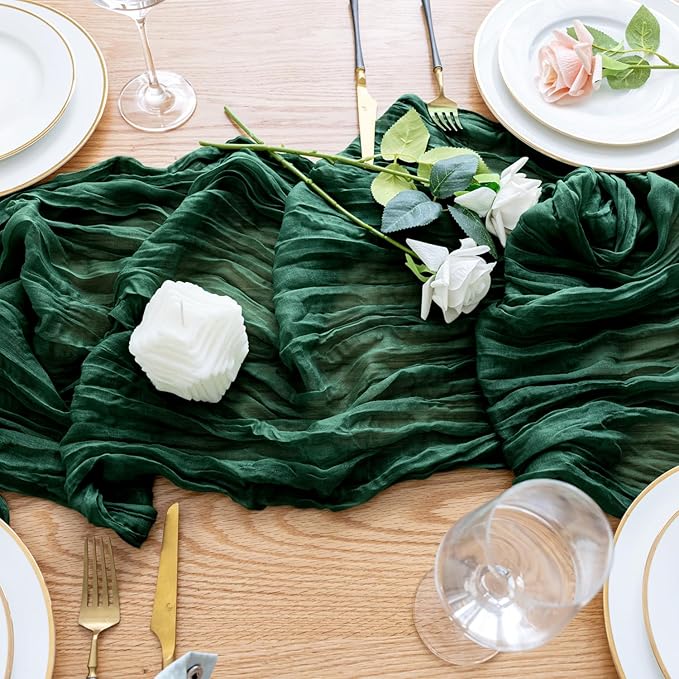 Wokceer Cheesecloth Table Runner 2Pack 10FT Emerald Green Christmas Boho Gauze Cheese Cloth Table Runner for Party Easter Rustic Sheer Table Runners for Baby Bridal Shower Wedding Table Decor