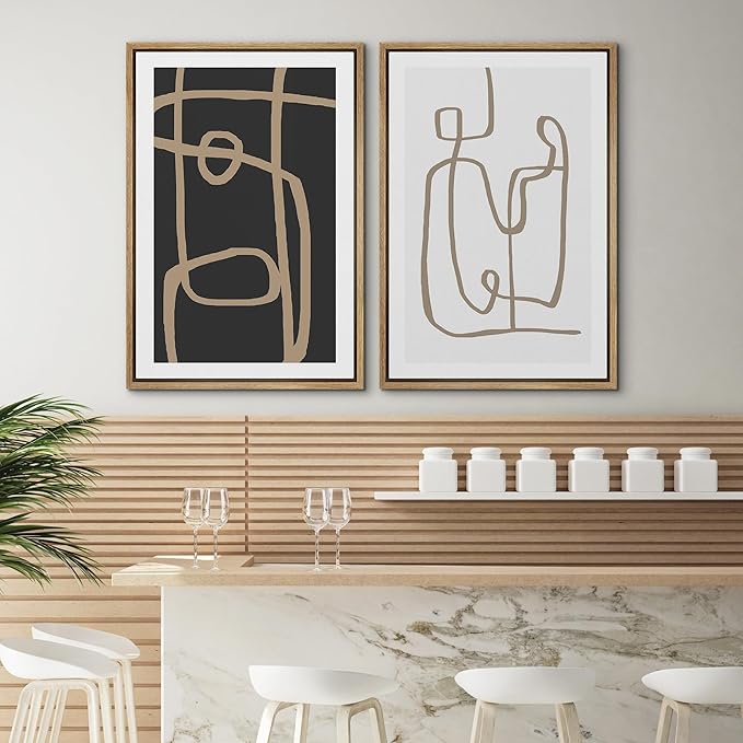 SIGNWIN Framed Canvas Print Wall Art Set Brown Geometric Spiral Pattern Collage Abstract Shapes Illustrations Modern Art Minimal Boho Relax/Calm for Living Room, Bedroom, Office - 16"x24"x2 Natural