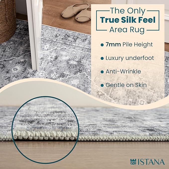 Istana 5x7 Area Rug - Grey Rugs for Living Room 5x7 - Foldable Rugs for Bedroom - Stain Resistant Washable Rug - Eco-Friendly Boho Area Rugs - Easy to Clean Living Room Rug