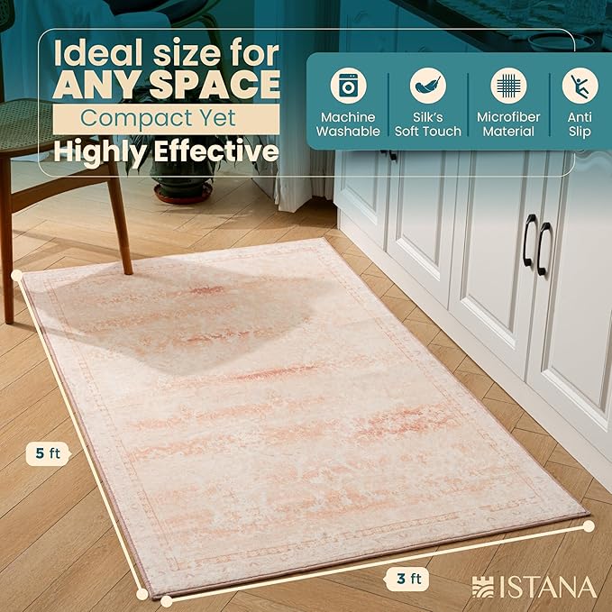 Istana 3x5 Area Rug - Pink Modern Rugs for Living Room 3x5 - Foldable Rugs for Bedroom/Living Room Rug - Stain Resistant Washable Rug - Eco-Friendly Small Area Rugs