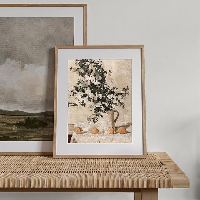 XOCUUI Vintage Wall Art Kitchen, Flowers and Lemons Pictures Painting Botanical Decor, Unframed Canvas Prints Art, Vintage Bathroom Decor, Farmhouse Wall Art for Dining Room, 11"x14"