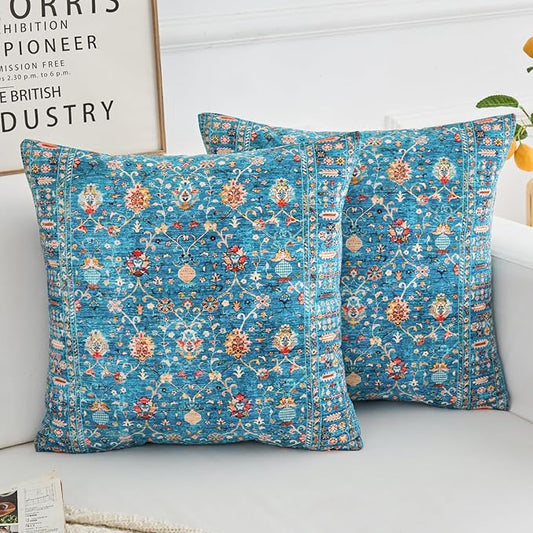 Boho Throw Pillow Covers 18x18 inch Set of 2,Boho Vintage Carpet Pattern Antique Ethnic Decor Double Sided Pattern Cushion Cover Soft Pillow Case Living Sofa Room Bed Square Pillow Cover