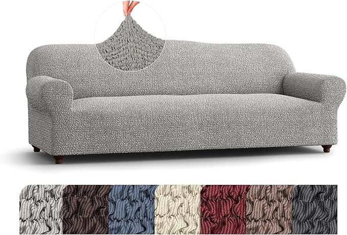 PAULATO BY GA.I.CO. Sofa Slipcover - Stretch Couch Cover - Stylish Cushion Sofa Cover - 1-Piece Form Fit Washable Protector for Pet - Mille Righe Collection - Platinum
