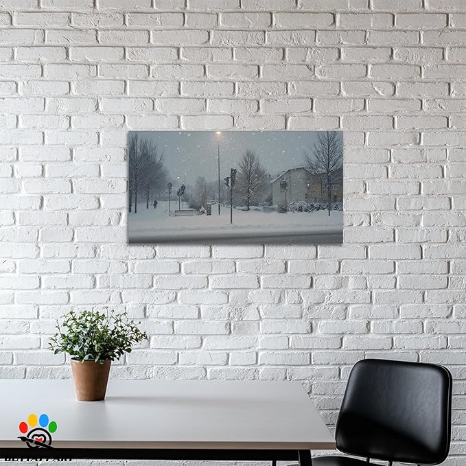 GUTTATY Christmas Winter Scene Canvas Wall Art, Snowy Street Canvas Prints, Tranquil Outdoor Winter Pictures Wall Decor, Seasonal Hanging Artwork for Living Room, Bedroom, Office, 24x12 Inch