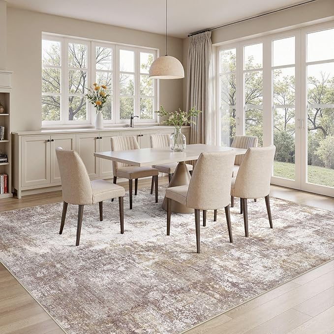 Washable 9X12 Area Rug: Modern Abstract Soft Non-Slip Indoor Rugs Home Decor - Low Pile Stain Resistant Foldable Rug for Living Room Bedroom Dining Room Playroom Office(Golden Brown,9'x12')