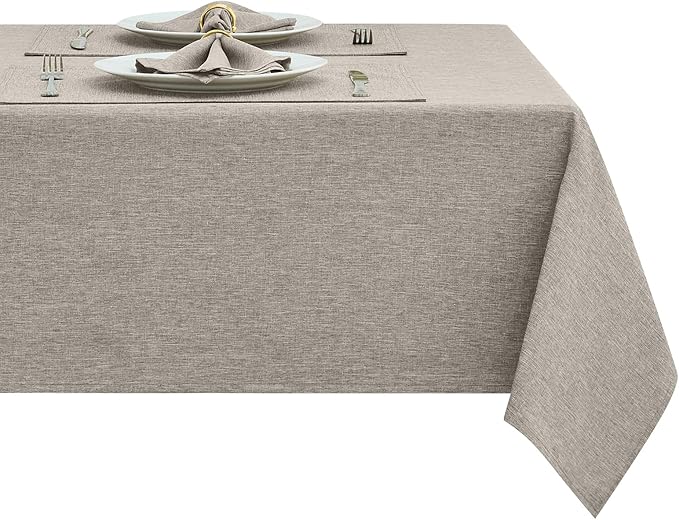 Rectangle Table Cloth Linen Farmhouse Stainproof Waterproof Washable Polyester Oblong Rectangular Fabric Table Cover for Kitchen Dining Dinner(Flaxen/60x104 Inch)