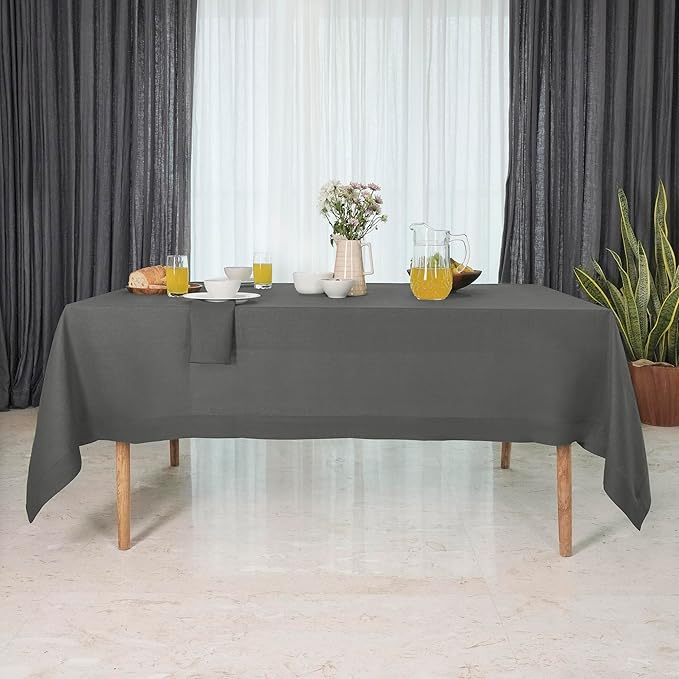 D'Moksha Homes Linen Tablecloth 60 x 102 Inch - 100% Pure Linen Charcoal Grey Table Cloth for Rectangle Tables - Machine Washable Cloth Tablecloth for Fall, Thanksgiving, Holiday