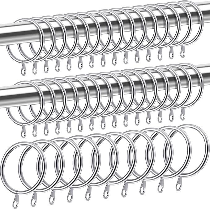Shappy 40 Pack Metal Drapery Curtain Rod Rings with Eyelets Internal Diameter 1.18in Fits up to 0.79 in Rod Hanging Drape Sliding Eyelet Silver Rings for Window Door Shower Bathroom