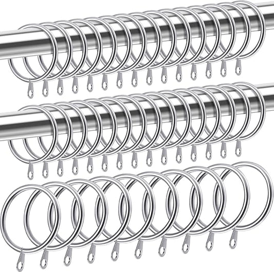 Shappy 40 Pack Metal Drapery Curtain Rod Rings with Eyelets Internal Diameter 1.18in Fits up to 0.79 in Rod Hanging Drape Sliding Eyelet Silver Rings for Window Door Shower Bathroom