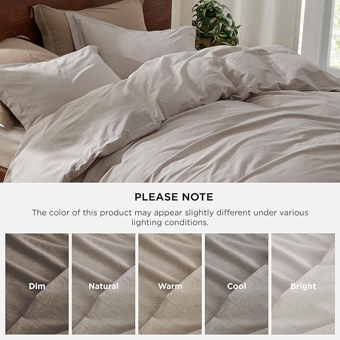 Bedsure 100% Washed Cotton Duvet Cover Queen Size - Natural Minimalist Cotton Duvet Cover Linen Like for All Seasons - GentleSoft™ Plain Simple Bedding (Natural, Queen, 90"x90")