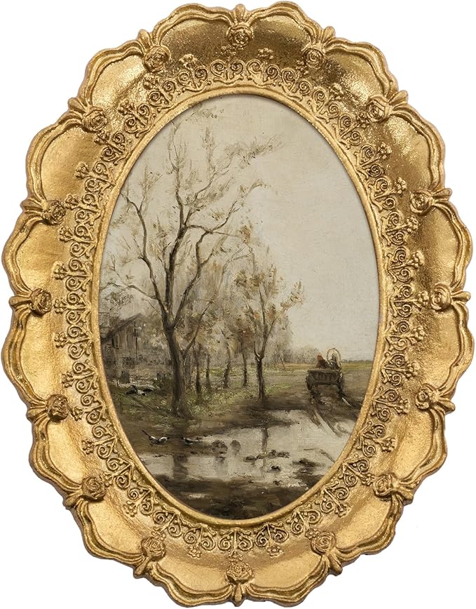 FOLKOR Gold Framed Vintage Landscape Wall Art, Springtime in Countryside Sunrise Sunset Canvas Prints Picture Paintings for Seasonal Decor Housewarming Birthday Gift, 4x6