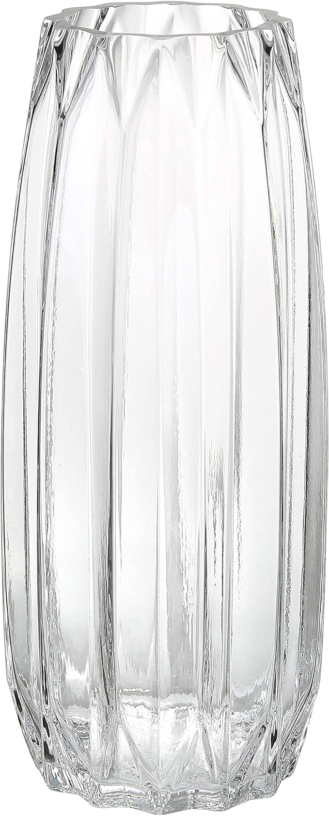 Modern Ribbed Glass Vase for Flowers, Candles and Decorative Accents - Black, Grey, Amber, Clear and Colored Tall/Short Vase for Centerpieces and Home Table Decor (Clear, H-11.8inch)