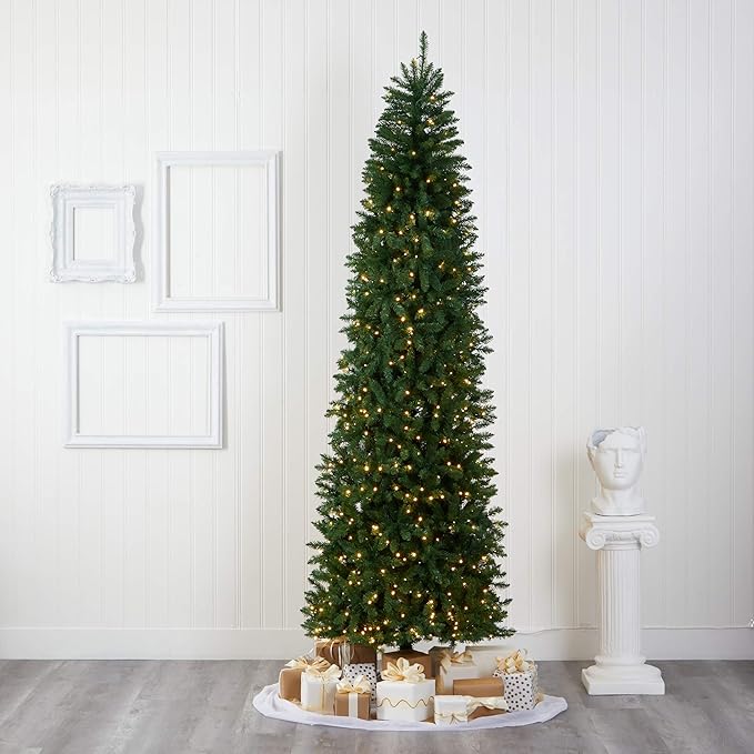 Nearly Natural 9ft. Slim Green Mountain Pine Artificial Christmas Tree with 600 Clear LED Lights
