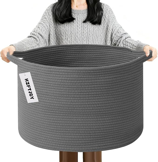 Large Blanket Basket for Organizing,65L Closet Organizers and Storage Bins Box for Shelves Woven Rope Storage Baskets,Living Room,Bedroom,Dorm,Laundry room (Dark Grey)