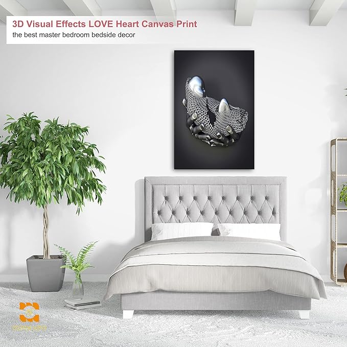 3D Wall Art - Abstract Child in Hand 3D Metal Effect Canvas Wall Art for Bedroom Decor, 3D Art Wall Poster Prints Paintings for Living Room Decor Framed 32”x48”x1Pcs