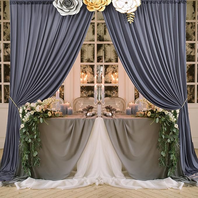 40ftx10ft Wrinkle Free Charcoal Backdrop Curtains for Parties, 8 Panels 5x10ft Silky Polyester Photo Backdrop Drapes for Wedding Birthday Photography Background Backdrop Stand