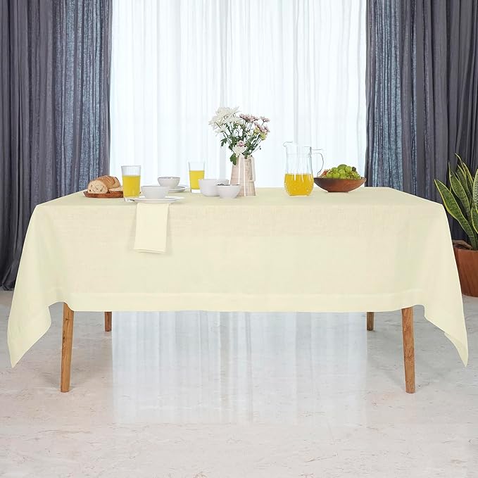 D'Moksha Homes Linen Cream Tablecloth 60 x 132 Inch - 100% Pure Linen Rectangular Tablecloth - Machine Washable Table Cloth for Fall, Thanksgiving, Christmas, Holiday