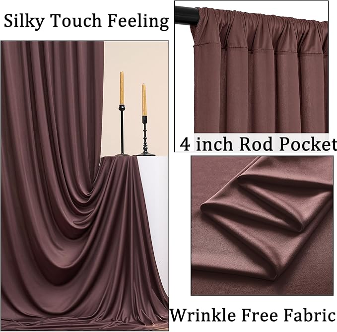 30ft x 10ft Wrinkle Free Brown Backdrop Curtain for Parties, Thick Polyester Photo Backdrop Drapes 6 Panels for Weddings Birthday Party Background Photoshoot Home Decor