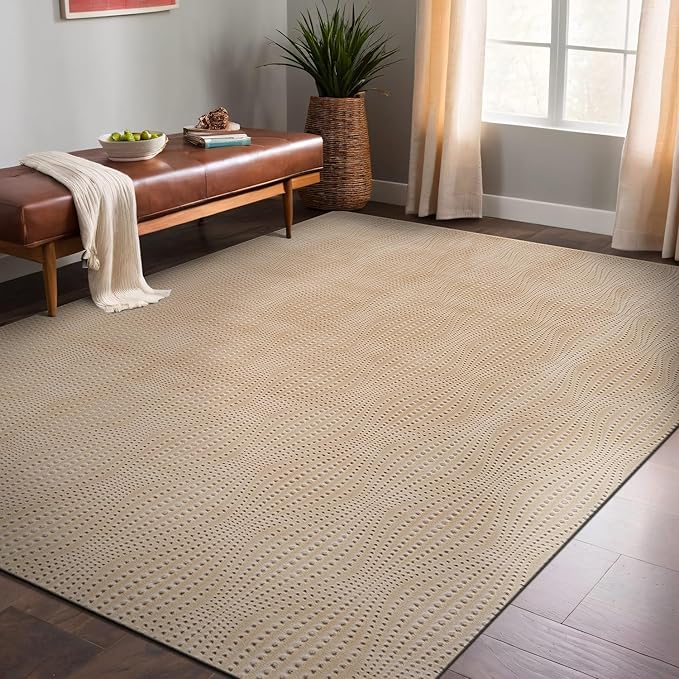 Modern Beige Non Slip Rug Solid 8x10 Non Skid Soft Rubber Back Area Rugs for Living Room Kitchen Bedroom Bathroom Dining Room Easy Cleaning Stain Resistant Non Shedding Carpet 8 x 10