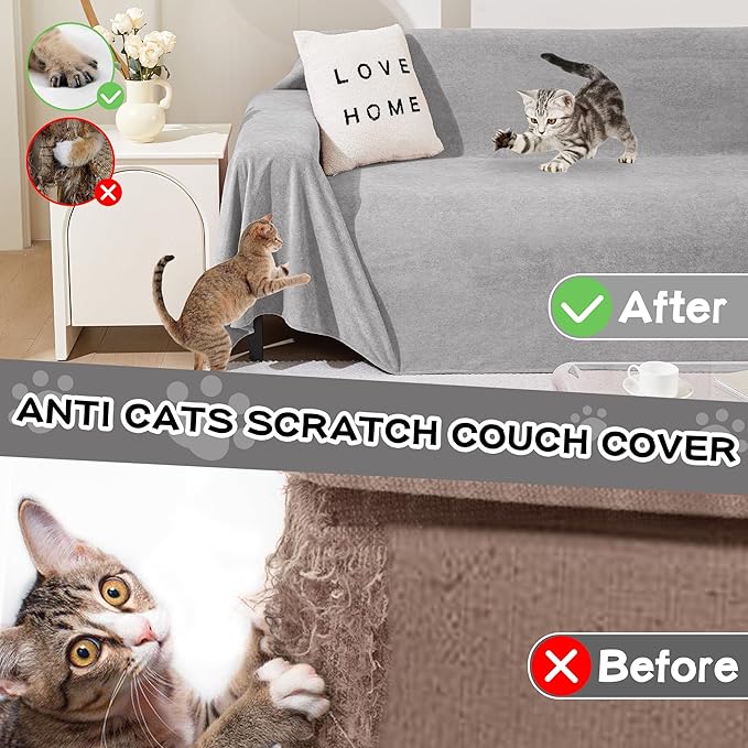 MEETSKY Sectional Couch Cover Washable, Oversized Sofa Cover for 3 Cushion Couch Sofa, Cat Scratch Proof Furniture Protector Covers Soft L Shape Sofa Covers for Dogs, 91" x 150", Light Grey