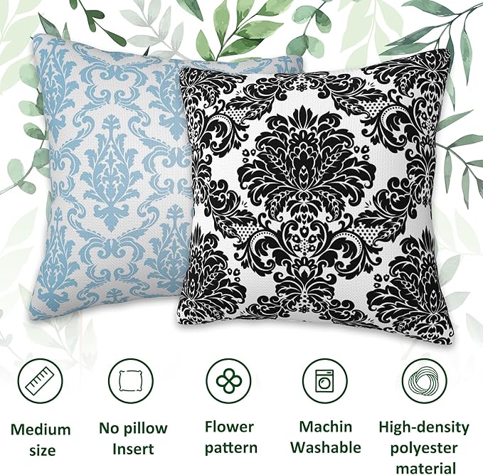 Throw Pillow Cover Case Damask Pillow Covers 18x18 Inch Set of 2,Soft Decorative Throw Pillow Case for Living Room Bedroom Sofa Couch Cushion Covers