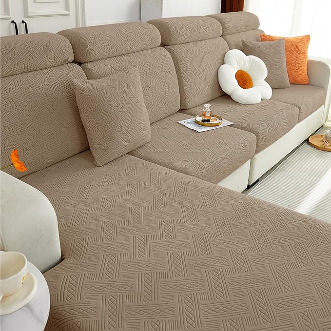 hyha Individual Couch Cushion Covers, Stretch Magic Sofa Seat Cushion Covers Washable, Dog Couch Sofa Slipcover for Pets, Kid with Elastic Bottom(Back Cover L, Camel)