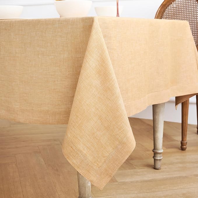 Solino Home Linen Tablecloth 60 x 120 Inch - 100% Pure Linen Golden Nugget Table Cloth for Rectangle Tables - Athena, Machine Washable Tablecloth for Fall, Autumn, Thanksgiving, Christmas
