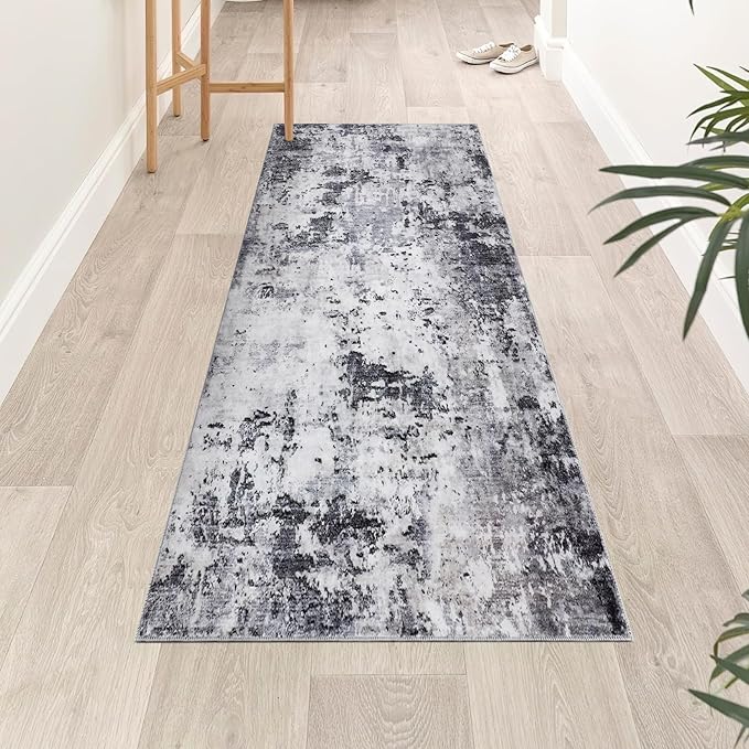 Modern Abstract 2x7 Runner Rug Washable Non Slip Stain Resistant Rug for Hallway Kitchen Bedroom Non Shedding Low Pile Indoor Floor Cover,Grey