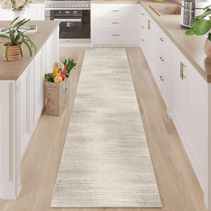 Enkor Runner Rugs for Hallway, 2x10 Washable Soft Non Slip Abstract Rugs for Kitchen, Modern Mat for Entryway Living Room Bedroom Beige & Grey