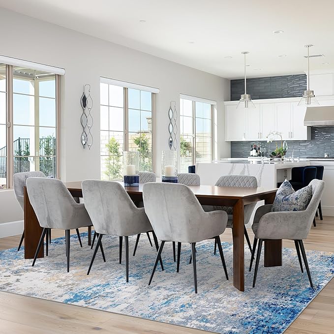 Modern Abstract Area Rug 3x5 Non Slip Non Shedding Rug Low Pile Stain Resistant for Bedroom Living Room,Blue/Grey