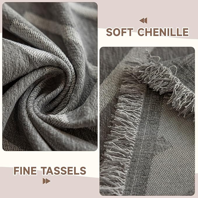 VClife Boho Farmhouse Couch Cover 71''x150'', 1 pc Washable Sofa Covers for 3 Cushion Couch Sofa Kids Soft Chenille Gray White Herringbone Home Decor Couch Covers for Bed Sofa Living Room Slipcover