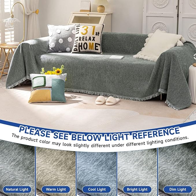 VClife Couch Covers for Sofa, Non Slip Sofa Covers for Dog Washable Couch Covers for 3 Cushion Couch Sofa with Tassel, Pet Sectional Sofa Covers Chenille Furniture Protector, Dark Gray, 91"x150"