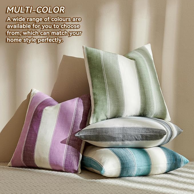 AmHoo Pack of 2 Farmhouse Stripe Check Throw Pillow Covers Set Case Cotton Linen Decorative Pillowcases Cushion Cover for Couch Bench Sofa 24x24 Inch Sage Green