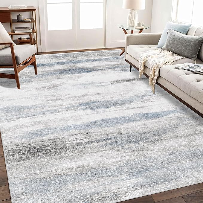 Enkor Area Rugs 5x7 Washable Non Slip Abstract Soft Rugs for Living Room Bedroom, Modern Mat for Kitchen Entryway Blue & Grey
