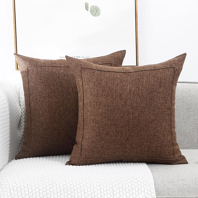 Jepeak 20x20 Inch Burlap Linen Throw Pillow Covers, Pack of 2 Decorative Farmhouse Rustic Neutral Pillow Covers Square Durable Cushion Cover for Sofa Couch Bed Home Decor, Dark Brown