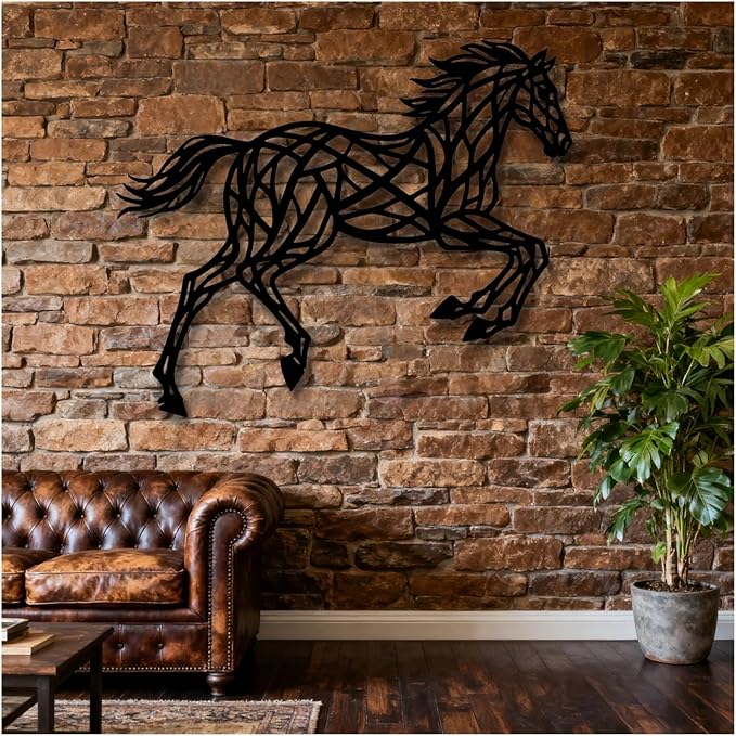 Geometric Horse And Tree Wall Art, Metal Wall Art Decor Plaque, Bedroom Living Room Geometric Art Decor,Wall Hangings(White,120x117cm/47x46in)