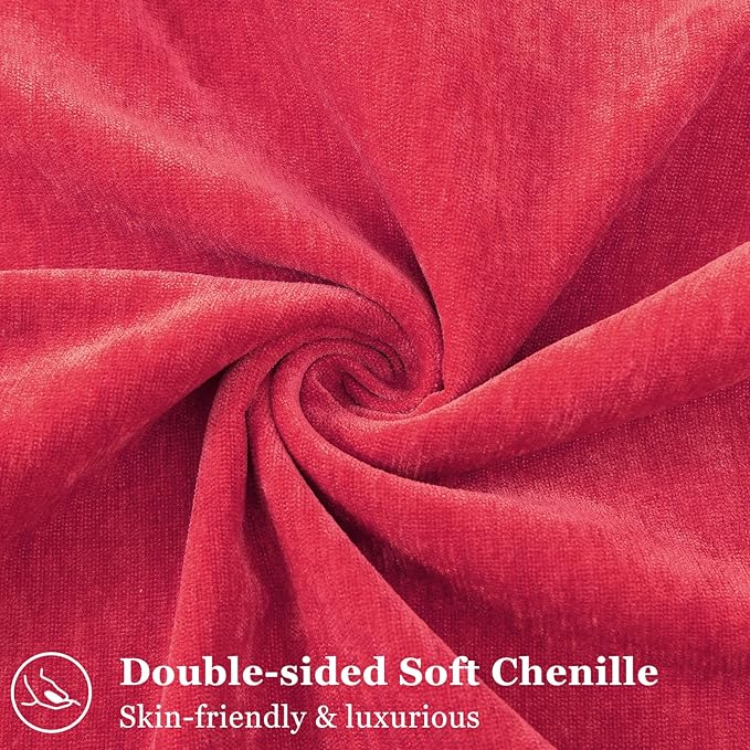 decorUhome Christmas Couch Throw Pillow Covers 12x20 Set of 2, Decorative Soft Euro Velvet Neutral Chenille Lumbar Pillow Covers with Elegant Design for Sofa Bed Living Room Home Decor, Red