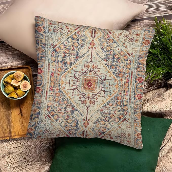 Boho Throw Pillow Covers 24x24 inch Set of 2,Boho Vintage Carpet Pattern Antique Ethnic Decor Double Sided Pattern Cushion Cover Soft Pillow Case Living Sofa Room Bed Square Pillow Cover