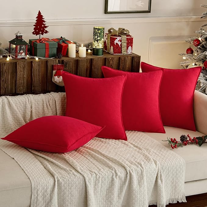 MIULEE Decorative Linen Lumbar Pillow Covers 12x20 Inch Red Boho Farmhouse Neutral Couch Throw Pillows for Bed Pack of 2 Accent Modern Pillowcase Sofa Livingroom Home Decor