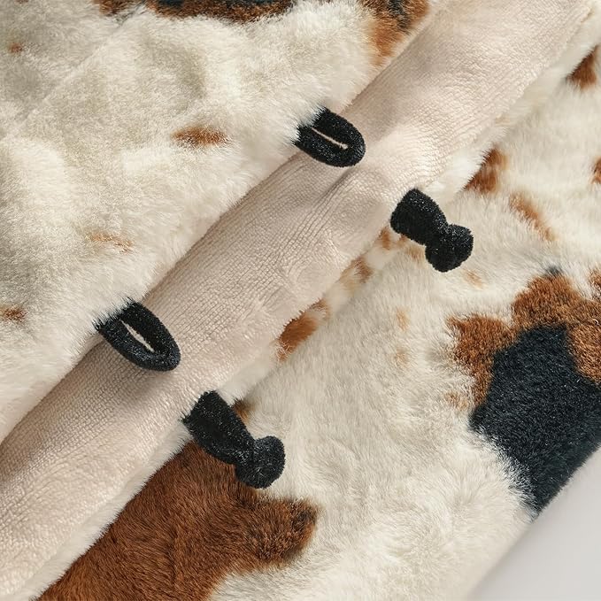 Krifey Faux Fur Blanket with Knot, Soft Cozy Fuzzy Plush Thick Warm Throw Blanket, Faux Rabbit Fleece, Christmas Birthday Gifts for Girls Women Mom, As Shawl, Cow Print, 48x62in