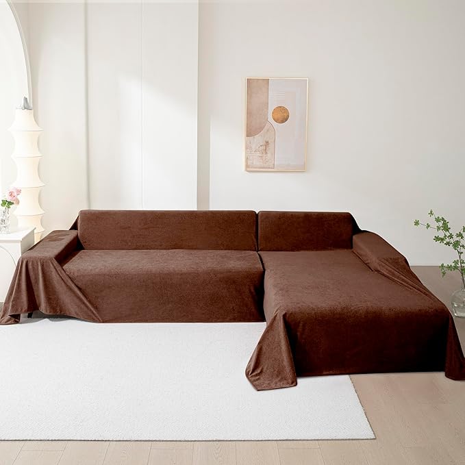 MEETSKY Couch Covers for 3 Cushion Couch Sofa Washable Cat Scratch Proof Sectional Couch Covers L Shape Sofa Cover Slipcovers Couch Furniture Protector for Pets Dogs Kids, 91" x 118", Chocolate