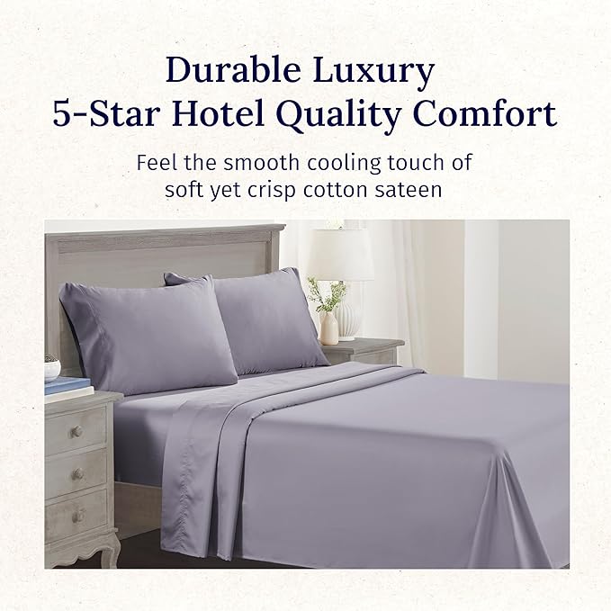 California Design Den California King Sheet Set - 100% Cotton, 600 Thread Count Deep Pocket Cal King Sheet Set, Luxury Soft Hotel-Quality Sheets Sateen Weave - Lavender
