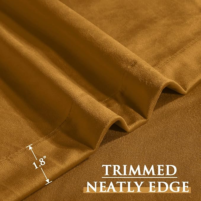 StangH Mustard Gold Curtains Velvet - Vintage Retro Home Decor Drapes for Living Room Light Blocking Heat Resistant Curtain for Sliding Door/French Window, W52 x L84, 2 Panels