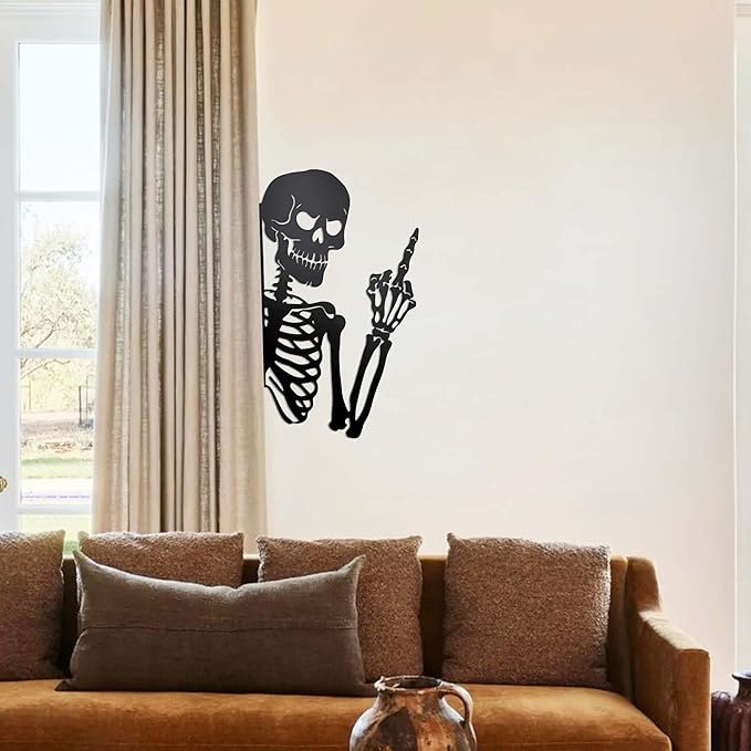 Gothic Peeking Skull Wall Art - Ornate Skeleton Decor with Playful Lean-Out Design, Versatile Indoor and Outdoor Use for Wall, Tree, or Garden, Elegant Goth Home Accent