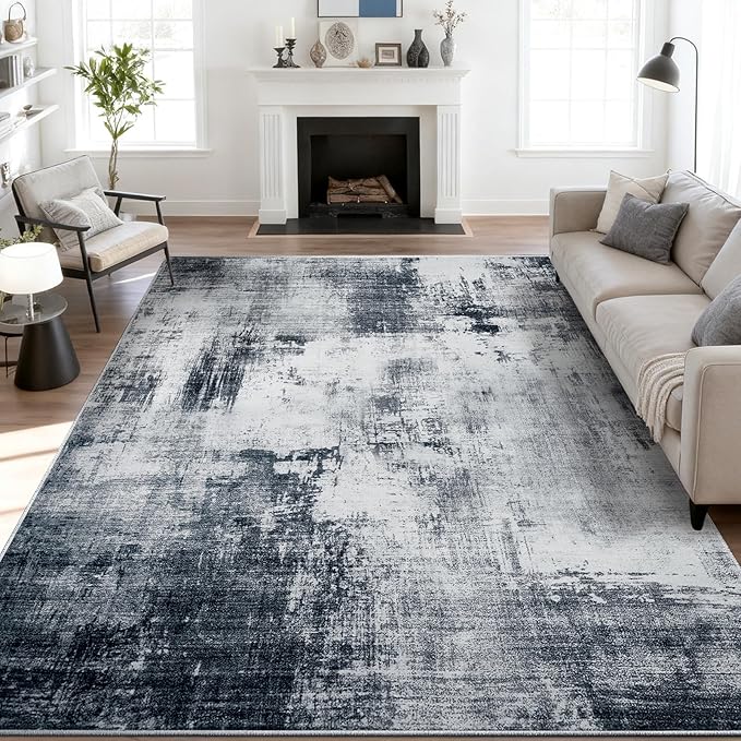 8x10 Area Rug for Living Room Rug,Modern Abstract Washable Large Rug,Non-Slip Stain Resistant Thin Carpet for Entryway Bedroom Dining Room Farmhouse Nursery Home Office-Abstract Blue Gray