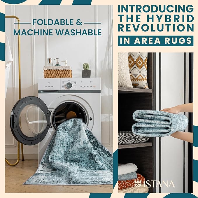 Istana 8x10 Area Rug - Blue 8x10 Rugs for Living Room - Foldable Rugs for Bedroom - Stain Resistant Washable Rug - Eco-Friendly Area Rugs - Easy to Clean Living Room Rug