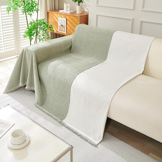 DREAMINGO Sofa Covers Washable Thick Chenille Couch Cover for 2 Cushion Couch Sofa Multi-Use Couch Cover Blanket Modern Pet Furniture Protector Sectional Couch Slipcover 71"x118", Sage Green