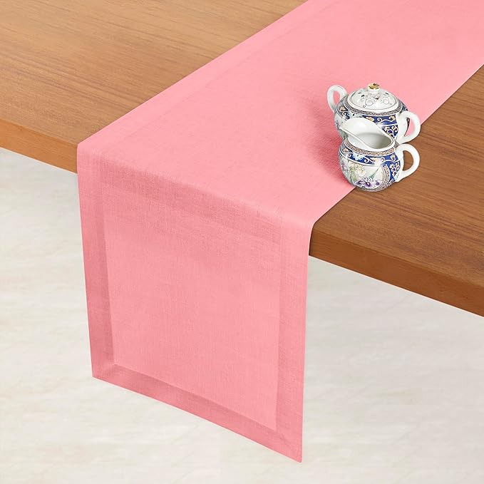 D'Moksha Homes Linen Table Runner 54 Inches - 100% Pure Linen Dusty Pink Table Runner 14 x 54 Inch for Dresser, Coffee Tables, Fall, Thanksgiving, Holiday - Machine Washable