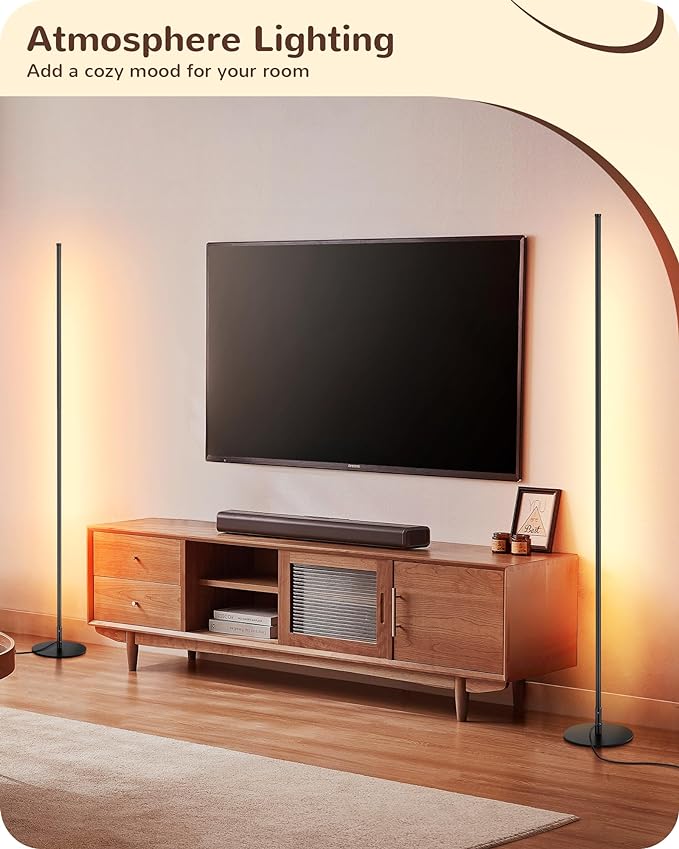 EDISHINE Floor Lamps for Living Room, Remote Control & Foot Switch Corner Floor Lamp, 10%-100% Dimmable Standing Lamp with 7 Color Temperature, 57.5" Tall Floor Lamp for Bedroom, Office, Black