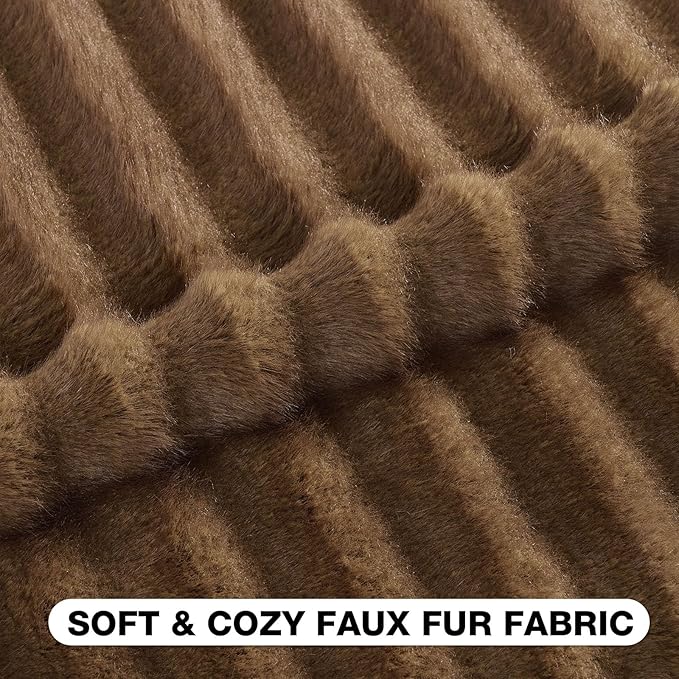 FUTEI Brown Decorative Throw Pillow Covers 20x20 Inch Set of 2,Soft Fluffy Faux Rabbit Fur Dyeing Striped Textured Cushion Case,Modern Home Decor for Couch Bed Living Room